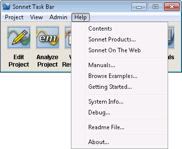 Sonnet Task Bar with Help Menu