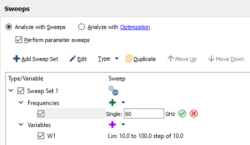 Parameter sweep setup