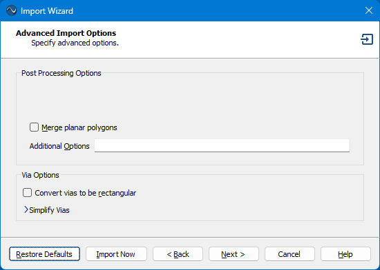 Advanced Import Options page