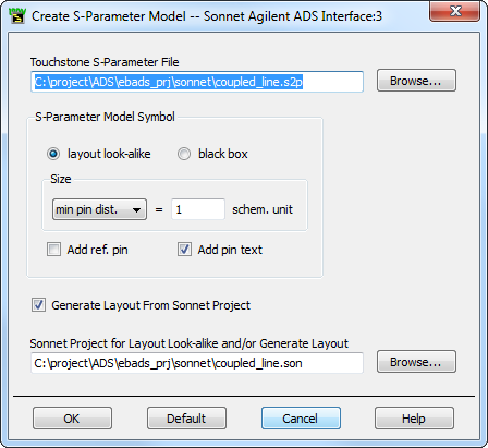 Create S-Parameter Model Dialog Box