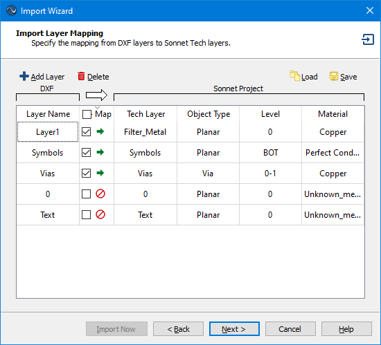 DXF Layer Mapping Page