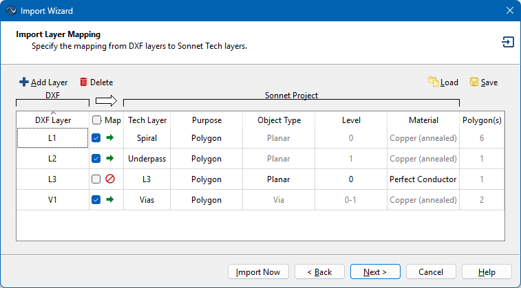 DXF Layer Mapping Page